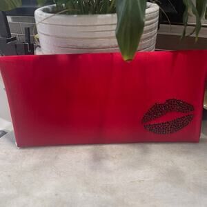 bcbgmaxazria harlow design red satin envelope clutch